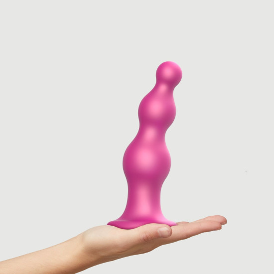 Насадка для страпона з намистинами і металевим блиском, малинова Strap-On-Me Dildo Plug Beads Framboise Metallic, XXL