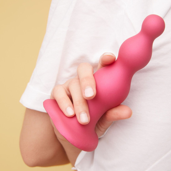 Насадка для страпона з намистинами і металевим блиском, малинова Strap-On-Me Dildo Plug Beads Framboise Metallic, XXL
