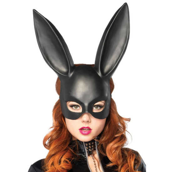 Маска кролика с длинными ушками на резинке, чёрная Leg Avenue Masquerade Rabbit Mask Black