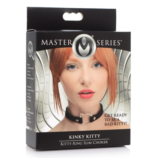 Чокер с кольцом, черный Master Series Kinky Kitty Ring Slim Choker Black