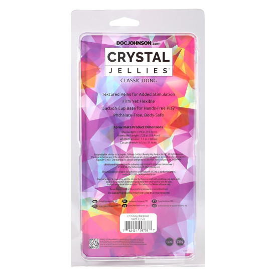 Дилдо, длина 19.1 см, радужный Doc Johnson Crystal Jellies - 7.5 Inch Dong - Rainbow