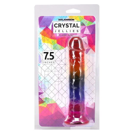 Дилдо, длина 19.1 см, радужный Doc Johnson Crystal Jellies - 7.5 Inch Dong - Rainbow