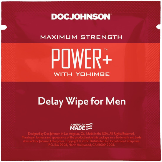 Серветка-пролонгатор із екстрактом йохімбе Doc Johnson Power+ Delay Wipe For Men