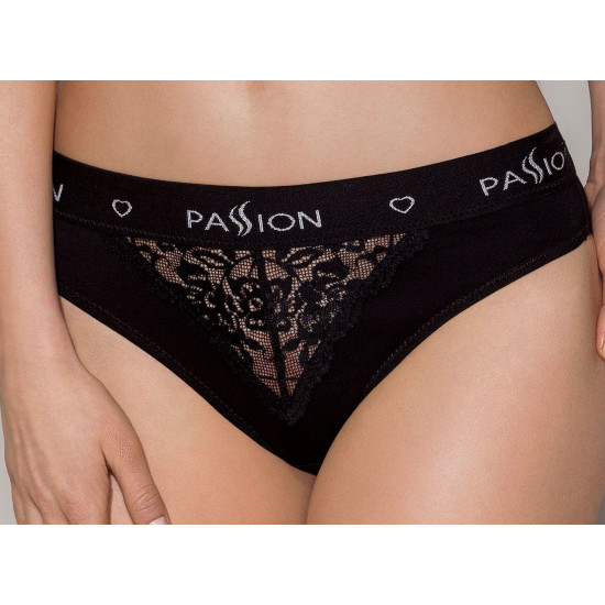 Трусики з широкою резинкою і мереживом, чорні Passion PS001 Panties Black, розмір XL