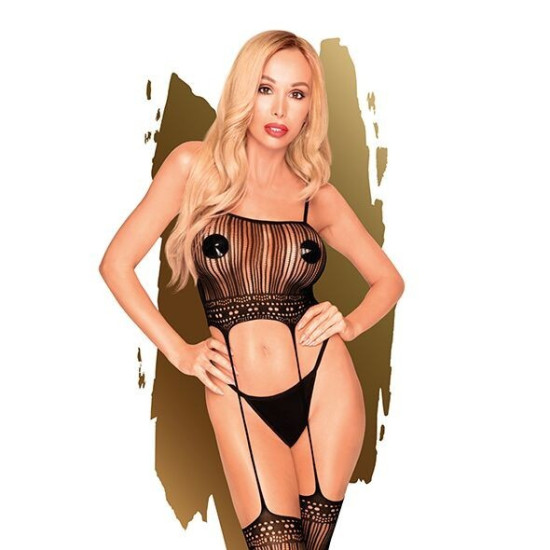 Бодістокінг із топом і панчохами на підв'язках, чорний Penthouse Sex Dealer Black, S/L