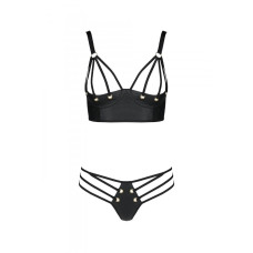 Комплект из экокожи с люверсами и ремешками (бра и трусики), черный Passion Malwia Bikini Black, L/XL