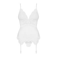 Сатиновый кружевной корсет с танга, белый Obsessive 810-COR-2 Babydoll & Thong White, L/XL