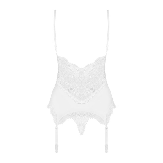 Сатиновый кружевной корсет с танга, белый Obsessive 810-COR-2 Babydoll & Thong White, L/XL