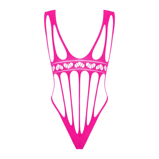 Сетчатый бодистокинг с продольными вырезами, розовый Obsessive B121 Teddy, S/M/L