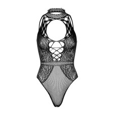 Боди-сетка с кружевом и завязкой на шее, черное Leg Avenue Net & Lace Halter Bodysuit Black, One Size