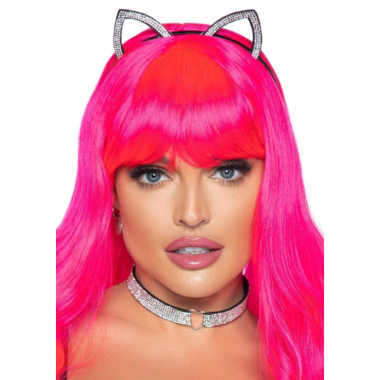 Набір кішечки (чокер і вушка, прикрашені стразами), чорний Leg Avenue Cat Ear Headband & Choker