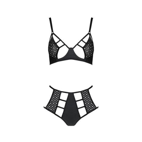 Комплект білизни (ліф, високі трусики з корсетом ззаду), чорний Passion Tasmina Set Black, S/M