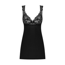 Сорочка бэби-долл с кружевом на груди, стринги, чёрная Obsessive Donna Dream Babydoll Black, M/L