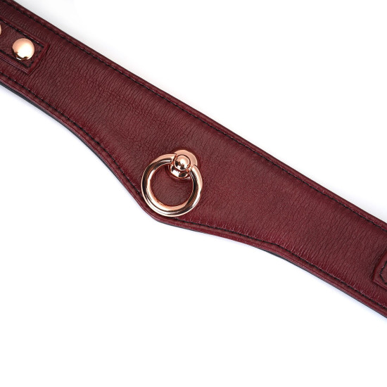 Шкіряний нашийник з повідцем і замком-сердечком, червоний Liebe Seele Wine Red Curved Collar