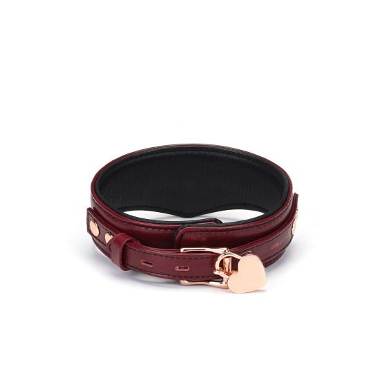 Шкіряний нашийник з повідцем і замком-сердечком, червоний Liebe Seele Wine Red Curved Collar