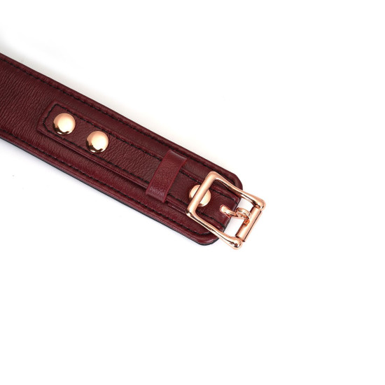 Шкіряний нашийник з повідцем і замком-сердечком, червоний Liebe Seele Wine Red Curved Collar