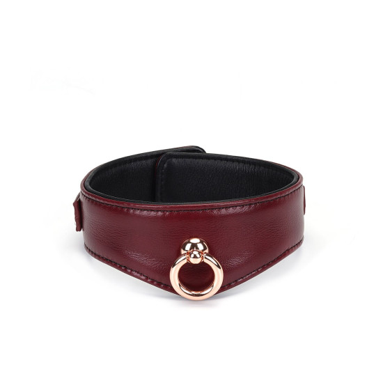 Шкіряний нашийник з повідцем і замком-сердечком, червоний Liebe Seele Wine Red Curved Collar
