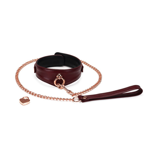 Шкіряний нашийник з повідцем і замком-сердечком, червоний Liebe Seele Wine Red Curved Collar