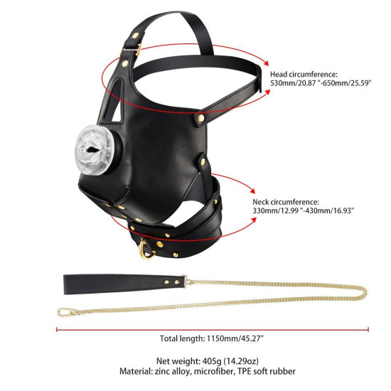 Маска-сбруя для орального секса с поводком Lockink Sevanda Blowjob Head Muzzle with Leash