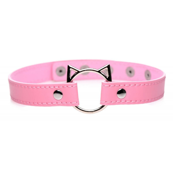 Чокер с кольцом, розовый Master Series Kinky Kitty Ring Slim Choker Pink