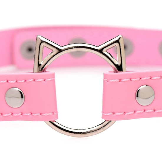 Чокер с кольцом, розовый Master Series Kinky Kitty Ring Slim Choker Pink