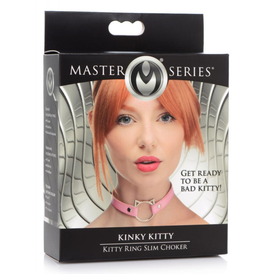 Чокер с кольцом, розовый Master Series Kinky Kitty Ring Slim Choker Pink
