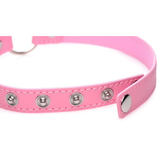 Чокер с кольцом, розовый Master Series Kinky Kitty Ring Slim Choker Pink