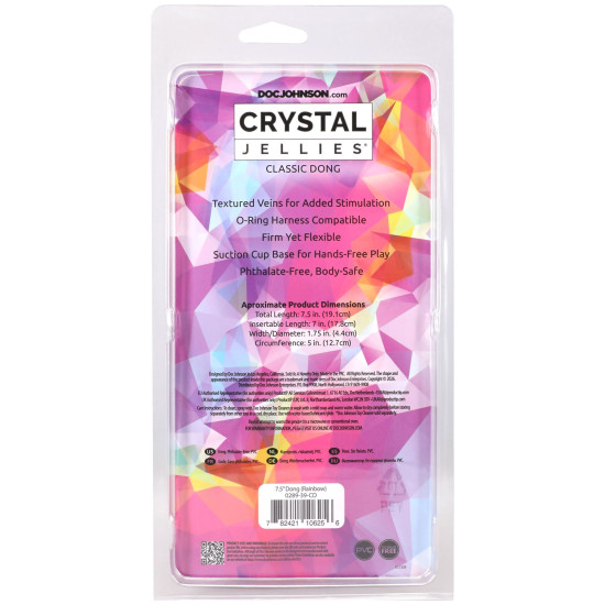 Дилдо, длина 19.1 см, радужный Doc Johnson Crystal Jellies - 7.5 Inch Classic Dong - Rainbow