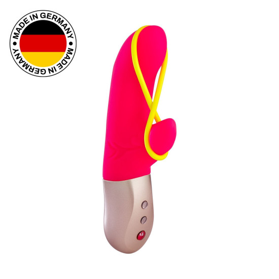 Мини вибратор-кролик со стимулирующей лентой, розово-жёлтый Fun Factory Amorino pink/neon yellow (мятая упаковка)