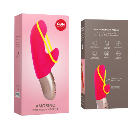 Мини вибратор-кролик со стимулирующей лентой, розово-жёлтый Fun Factory Amorino pink/neon yellow (мятая упаковка)