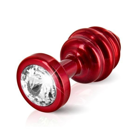 Рифленая анальная пробка красного цвета с прозрачным кристаллом Swarovski, диаметр 30 мм Diogol Anni Ano Red, S