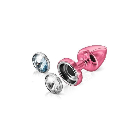 Рожева алюмінієва анальна пробка зі змінними кристалами Swarovski на магніті, довжина 5,6 см, діаметр 2,5 см Diogol Anni Magnet Pink