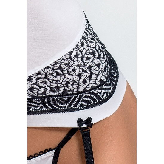 Корсет белого цвета с пажами и шнуровкой (трусики в комплекте) SUELO CORSET Passion Exclusive White, L/XL