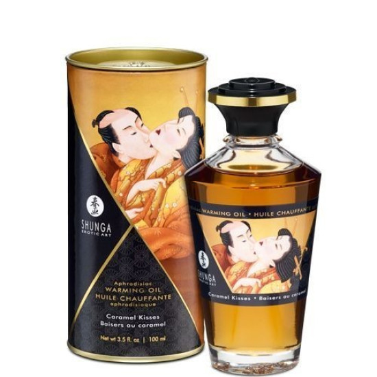 Разогревающее съедобное массажное масло со вкусом карамели Shunga Aphrodisiac Warming Oil Caramel Kisses, 100 ml