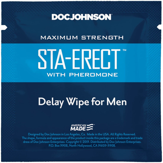 Серветка-пролонгатор із феромонами Doc Johnson Sta-Erect Delay Wipe For Men