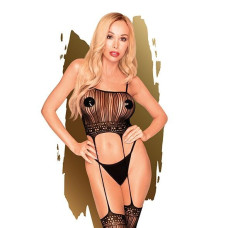 Бодістокінг з топом і панчохами на підв'язках, чорний Penthouse Sex Dealer Black, XL