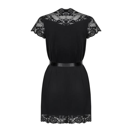Сатиновый открытый пеньюар на поясе, чёрный Obsessive 810-PEI-1 Peignoir Black, S/M