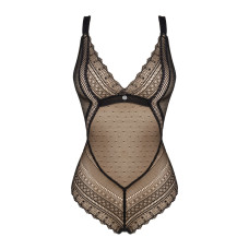 Чорне мереживне боді з декольте і широкими лямками Obsessive Estiqua Teddy Black, M/L