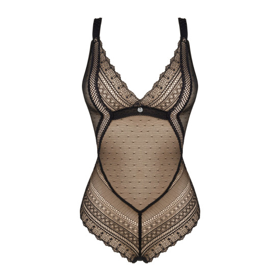Чорне мереживне боді з декольте і широкими лямками Obsessive Estiqua Teddy Black, M/L