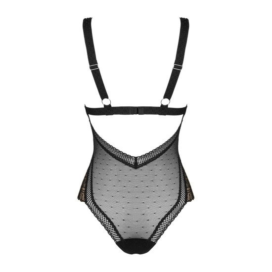 Чорне мереживне боді з декольте і широкими лямками Obsessive Estiqua Teddy Black, M/L