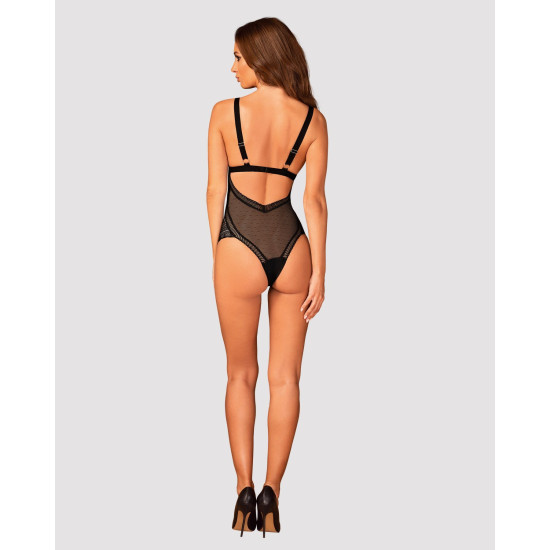 Чорне мереживне боді з декольте і широкими лямками Obsessive Estiqua Teddy Black, M/L