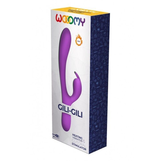 Вибратор-кролик с отростком с ушками и подогревом до 40 °C, фиолетовый Wooomy Gili-Gili Vibrator with Heat Purple