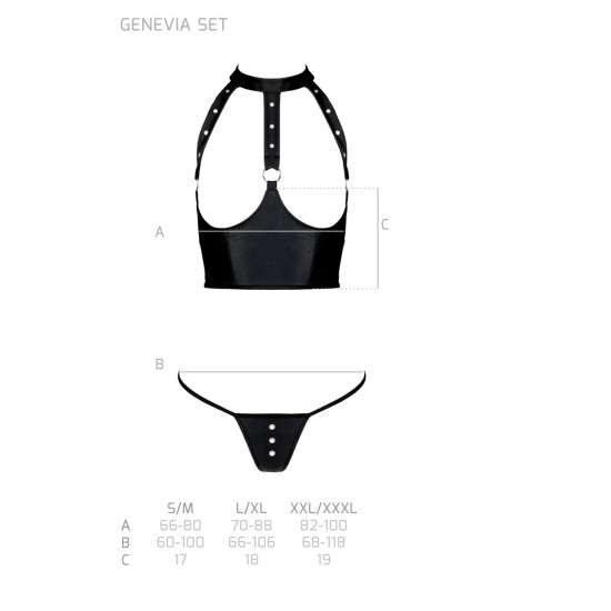 Комплект белья с открытой грудью (корсет, стринги), чёрный Passion Genevia Set with Open Bra Black, XXL/XXXL