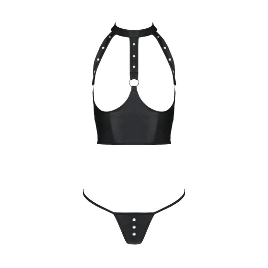 Комплект белья с открытой грудью (корсет, стринги), чёрный Passion Genevia Set with Open Bra Black, XXL/XXXL