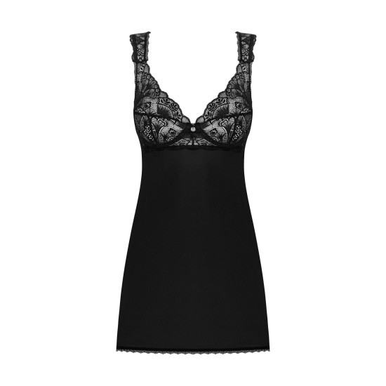Сорочка бэби-долл с кружевом на груди, стринги, чёрная Obsessive Donna Dream Babydoll Black, XL/2XL