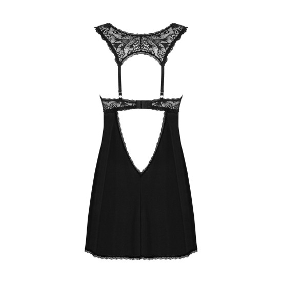 Сорочка бэби-долл с кружевом на груди, стринги, чёрная Obsessive Donna Dream Babydoll Black, XL/2XL