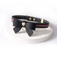 Кожаный ошейник с поводком, черный Lockink Sevanda Love Heart Butterfly Leather Collar Set Black
