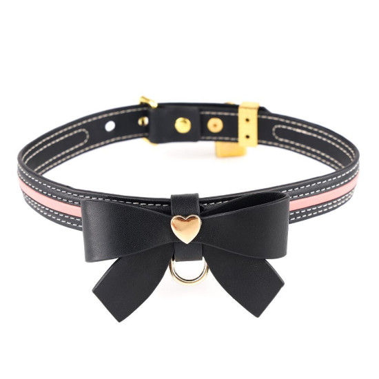 Кожаный ошейник с поводком, черный Lockink Sevanda Love Heart Butterfly Leather Collar Set Black