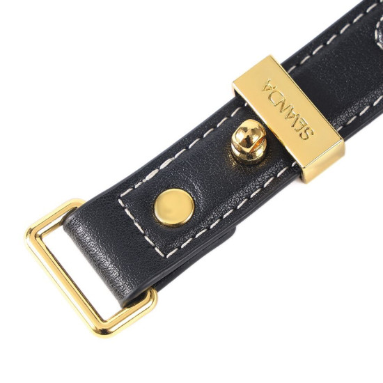 Кожаный ошейник с поводком, черный Lockink Sevanda Love Heart Butterfly Leather Collar Set Black
