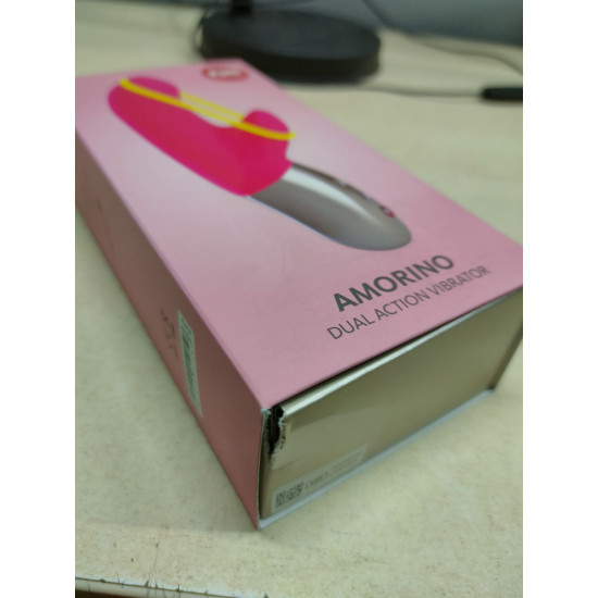 Мини вибратор-кролик со стимулирующей лентой, розово-жёлтый Fun Factory Amorino pink/neon yellow (мятая упаковка)